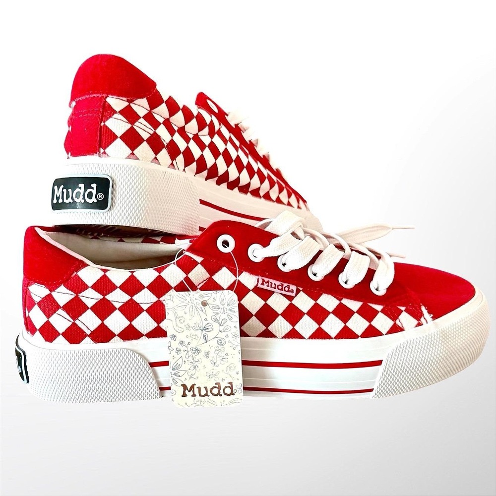 Mudd Poppy-04L Red White Checkered Platform Sneakers Womens 8.5 Vintage Y2K NOS